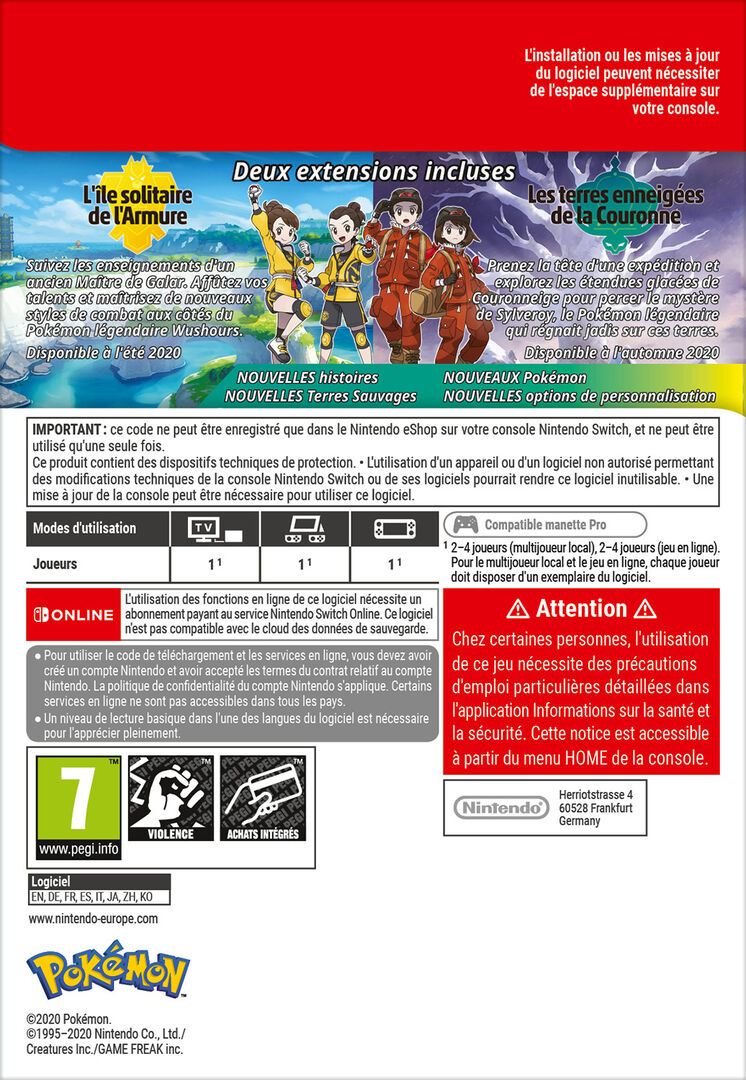 Pokemon Edition Ep&eacute;e Ou Edition Bouclier | Dlc -pass D'extension